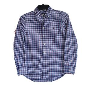 Ralph Lauren Boys M (10-12) Blue Red Plaid Performance Long Sleeve Button Shirt